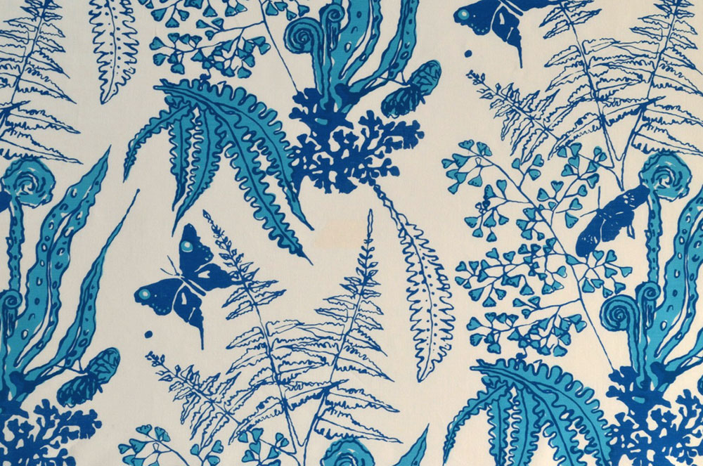 FERNS - Blue on cotton linen union (0.85m) - Image 3
