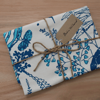 FERNS - Blue on cotton linen union (0.95m)