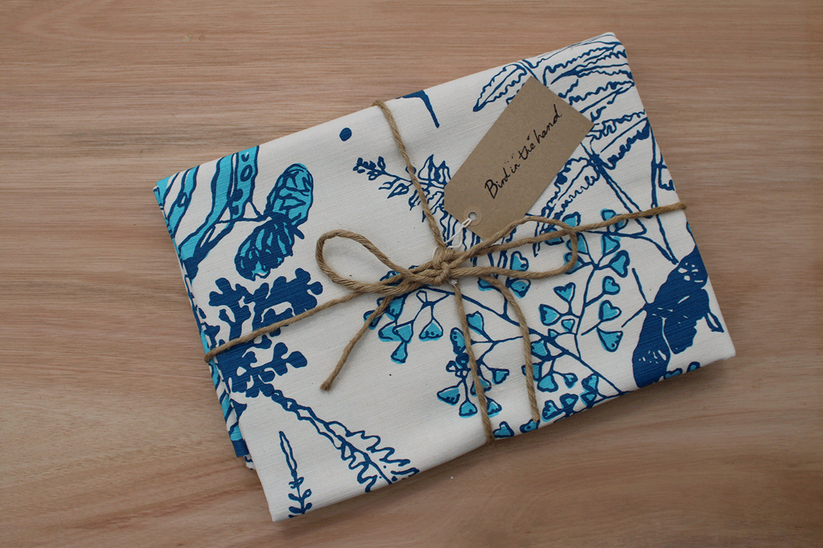 FERNS - Blue on cotton linen union (0.95m)