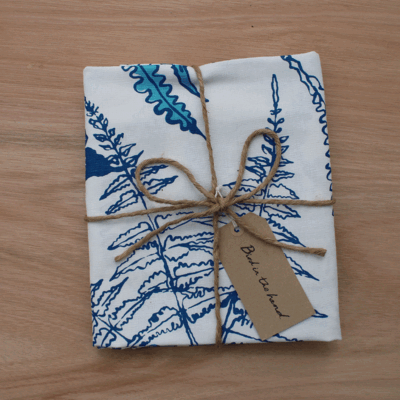 FERNS - Blue on cotton linen union (0.85m)