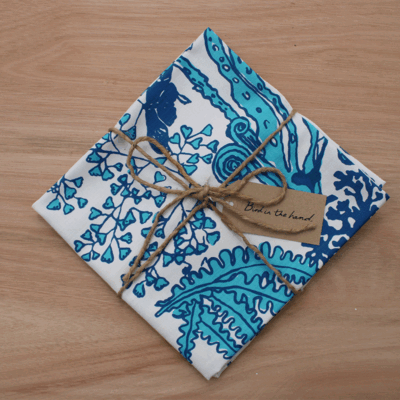 FERNS - Blue on cotton linen union (0.8m)