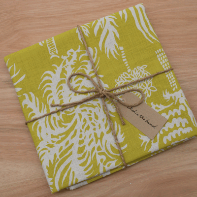 PALMS - Chartreuse on natural linen (2.85m)